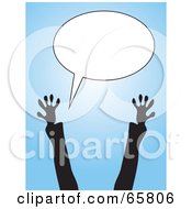 Excited Silhouetted Arms Reaching Up To A Blank Text Balloon