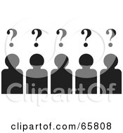 Poster, Art Print Of Silhouetted Team Of Five Business People With Question Marks Over Their Heads