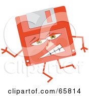 Royalty Free RF Clipart Illustration Of A Mad Red Floppy Disc by Prawny