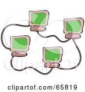 Royalty Free RF Clipart Illustration Of Four Green Computers Networked