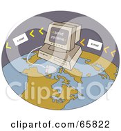 Royalty Free RF Clipart Illustration Of A Computer Sending Email On A Globe by Prawny