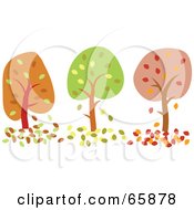 Poster, Art Print Of Row Of Three Autumn Trees In Orange Green And Red