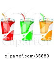 Royalty Free RF Clipart Illustration Of A Digital Collage Of Fountain Sodas In A Colorful Cups With Straws by Prawny