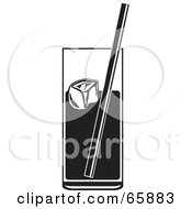 Royalty Free RF Clipart Illustration Of A Black And White Tall Glass Of Soda And Ice by Prawny