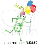 Poster, Art Print Of Banknote Character Carrying Party Balloons