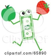 Poster, Art Print Of Banknote Character Carrying A Strawberry And Apple