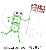 Poster, Art Print Of Banknote Character Carrying A Union Jack Flag