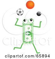 Poster, Art Print Of Banknote Character Juggling Soccer Basketball And Pool Balls