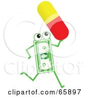 Poster, Art Print Of Banknote Character Carrying A Pill