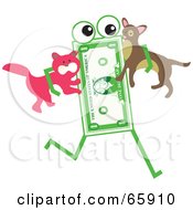 Poster, Art Print Of Banknote Character Carrying A Cat And Dog