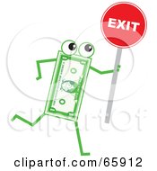 Banknote Character Holding A Red Exit Sign
