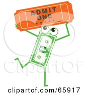 Poster, Art Print Of Banknote Character Carrying A Ticket