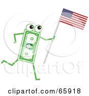 Poster, Art Print Of Banknote Character Carrying An American Flag