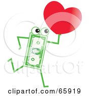 Poster, Art Print Of Banknote Character Carrying A Heart