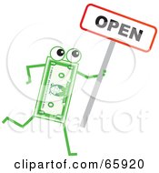 Banknote Character Holding An Open Sign