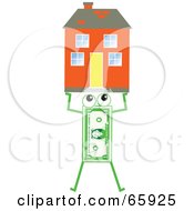 Banknote Character Carrying A House