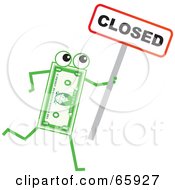 Banknote Character Holding A Closed Sign