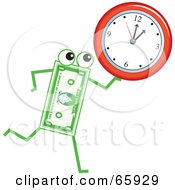 Poster, Art Print Of Banknote Character Carrying A Wall Clock