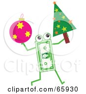 Banknote Character Carrying A Christmas Tree And Bauble