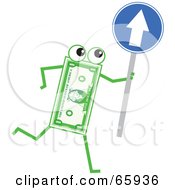 Banknote Character Holding A Blue Arrow Sign