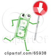 Banknote Character Holding A Red Arrow Sign