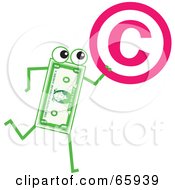 Royalty Free RF Clipart Illustration Of A Banknote Character Carrying A Copyright Symbol