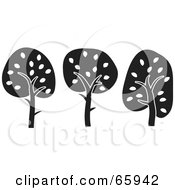 Royalty Free RF Clipart Illustration Of A Row Of Three Black And White Trees