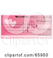 Poster, Art Print Of Pink Heart Cheque With Dollar Symbols