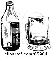 Poster, Art Print Of Beer Bottle By A Cup - Black And White