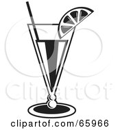 Royalty Free RF Clipart Illustration Of A Black And White Cocktail Beverage With A Fruit Garnish