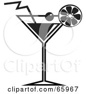Royalty Free RF Clipart Illustration Of A Black And White Martini Beverage With A Fruit Garnish