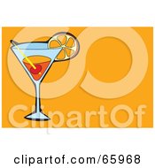 Poster, Art Print Of Cocktail Beverage Garnished With Fruit On An Orange Background