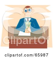 Poster, Art Print Of Male Banker Sitting With Cash At His Desk