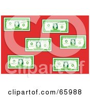 Poster, Art Print Of Flat Green Bank Notes On Red