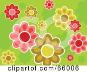 Poster, Art Print Of Colorful Flower Design On A Green Background