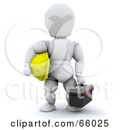 Poster, Art Print Of 3d White Character Worker Carrying A Hardhat And Tool Box