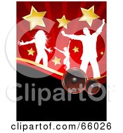 Poster, Art Print Of Red And Black Music Background Of White Silhouetted Dancers With Stars Over Speakers