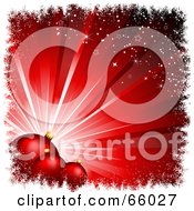 Poster, Art Print Of Red Burst Christmas Background With Red Baubles And White Grunge Borders