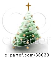 Poster, Art Print Of 3d Green Spiraled Glass Christmas Tree Adorned With Golden Baubles And A Star