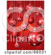 Poster, Art Print Of Red Background Of Snowflake And Star Christmas Baubles