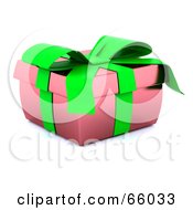 Poster, Art Print Of Bright Green Bow On A Pink 3d Gift Box