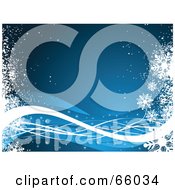 Royalty Free RF Clipart Illustration Of A Blue Swoosh Christmas Background With White Snowflake Grunge