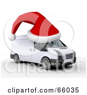 3d Red Santa Hat On Top Of A White Delivery Van