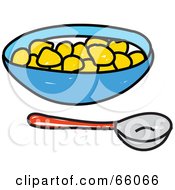 Royalty Free RF Clipart Illustration Of A Sketched Spoon By A Bowl Of Cereal