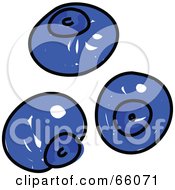 Royalty Free RF Clipart Illustration Of Three Sketched Blueberries
