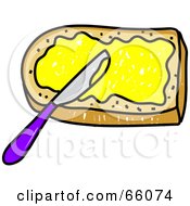 Royalty Free RF Clipart Illustration Of A Knife Spreading Butter On Bread