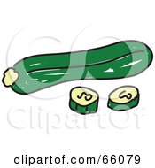 Royalty Free RF Clipart Illustration Of A Whole And Sliced Green Courgette Squash by Prawny