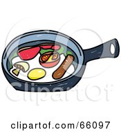 Royalty Free RF Clipart Illustration Of Sketched Eggs And Sausage In A Pan
