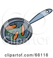 Royalty Free RF Clipart Illustration Of Sketched Sausage In A Frying Pan