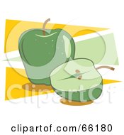 Poster, Art Print Of Whole And Halved Green Apples On Yellow And Green